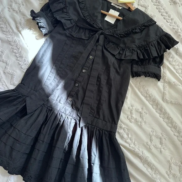 Sandy Liang Elegant Black Ruffled Dress with bow - Picture 6 of 6